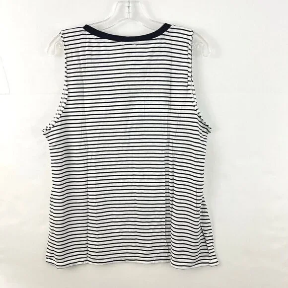 Talbots Womens Petites XL White Blue Stripped Sleeveless Tencel Blend NWT - Picture 5 of 6